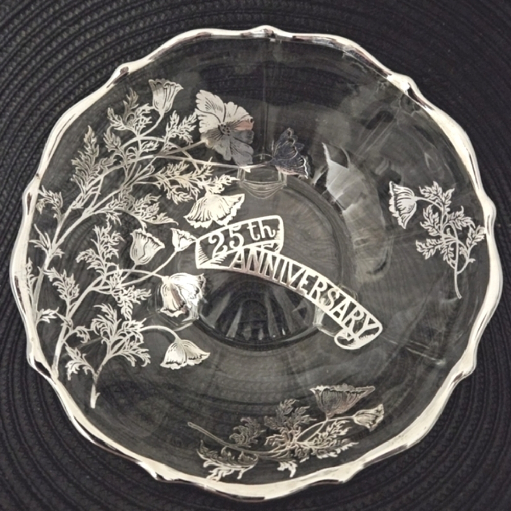 VINTAGE 25TH  ANNIVERSARY DISH SILVER